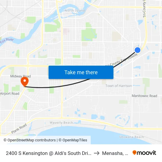 2400 S Kensington @ Aldi's South Drive to Menasha, WI map