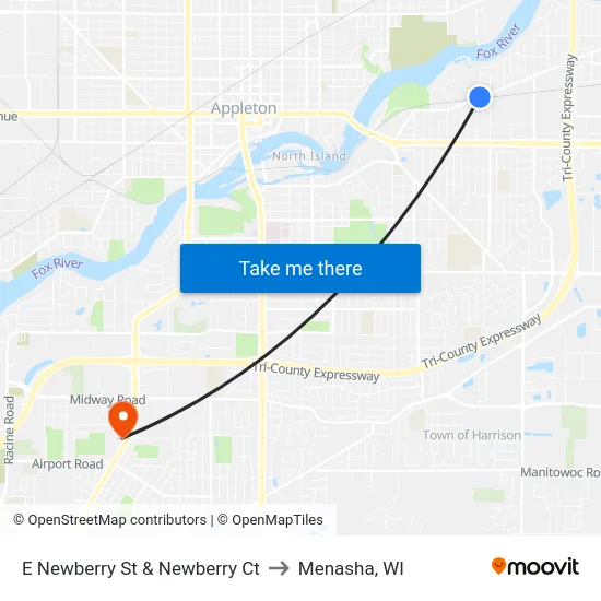 E Newberry St & Newberry Ct to Menasha, WI map