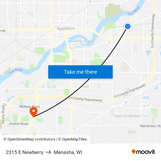2315 E Newberry to Menasha, WI map