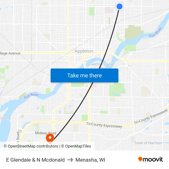 E Glendale & N Mcdonald to Menasha, WI map