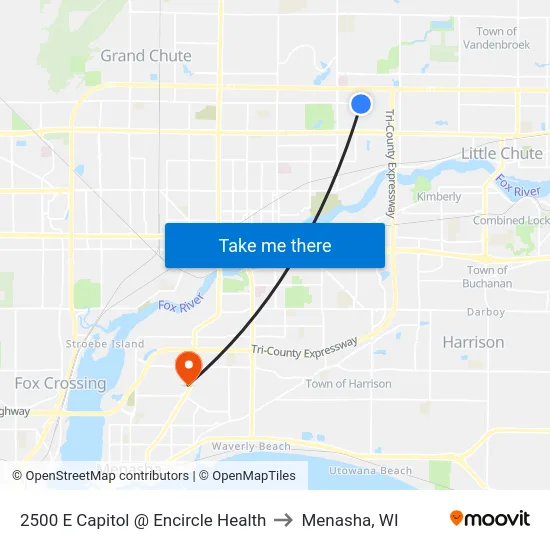 2500 E Capitol @ Encircle Health to Menasha, WI map