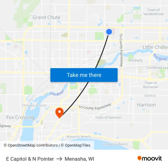 E Capitol & N Pointer to Menasha, WI map