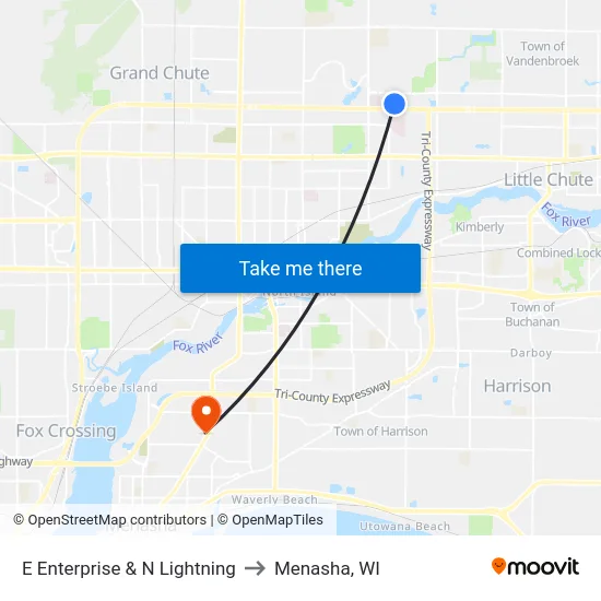 E Enterprise & N Lightning to Menasha, WI map