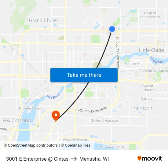 3001 E Enterprise @ Cintas to Menasha, WI map