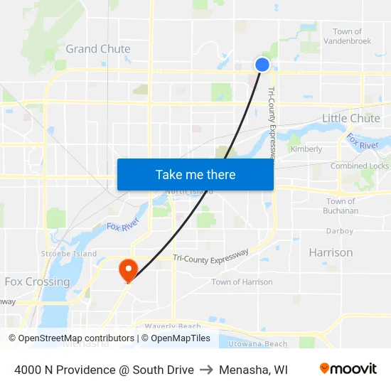 4000 N Providence @ South Drive to Menasha, WI map