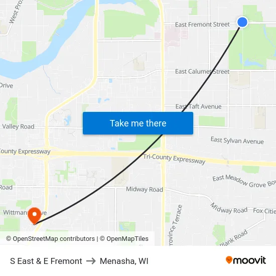 S East & E Fremont to Menasha, WI map