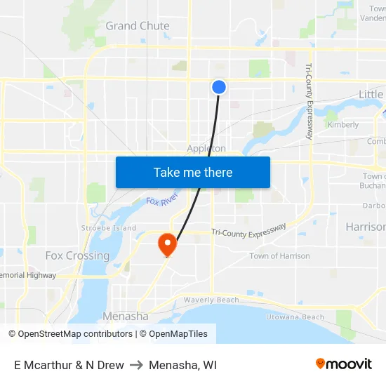 E Mcarthur & N Drew to Menasha, WI map