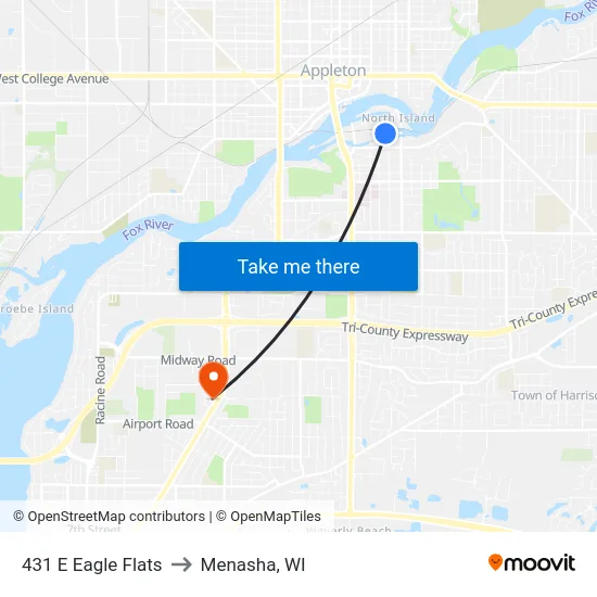 431 E Eagle Flats to Menasha, WI map