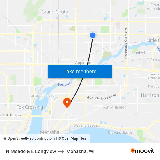 N Meade & E Longview to Menasha, WI map