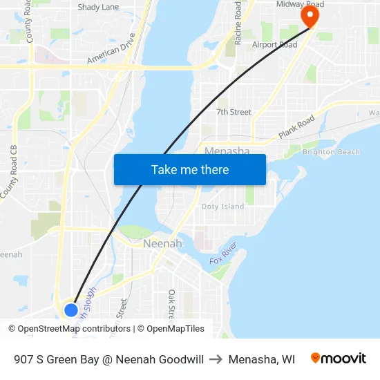 907 S Green Bay @ Neenah Goodwill to Menasha, WI map