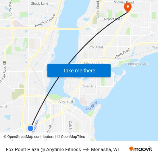 Fox Point Plaza @ Anytime Fitness to Menasha, WI map