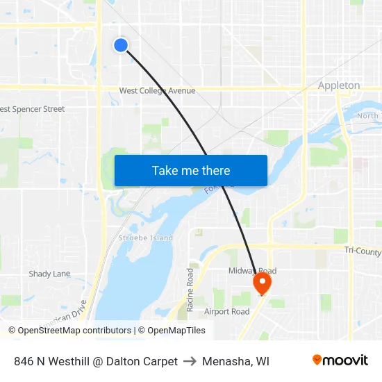 846 N Westhill @ Dalton Carpet to Menasha, WI map