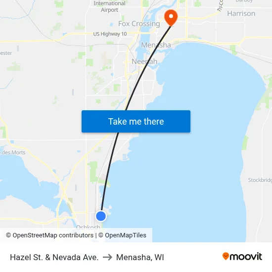 Hazel St. & Nevada Ave. to Menasha, WI map