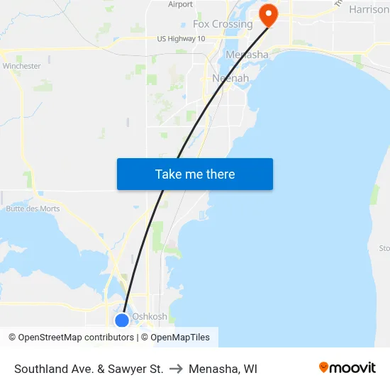 Southland Ave. & Sawyer St. to Menasha, WI map