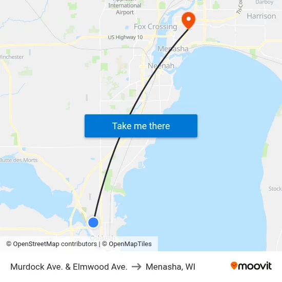 Murdock Ave. & Elmwood Ave. to Menasha, WI map