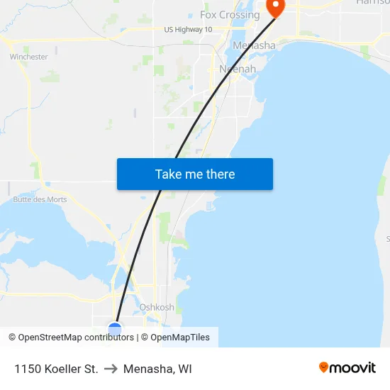 1150 Koeller St. to Menasha, WI map