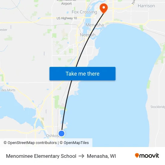 Menominee  Elementary School to Menasha, WI map