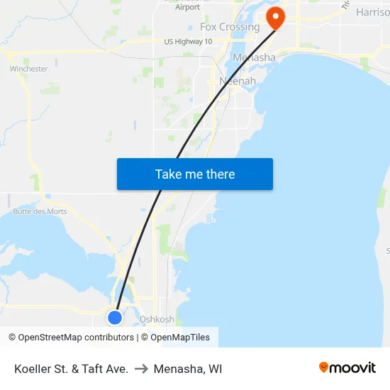 Koeller St. & Taft Ave. to Menasha, WI map