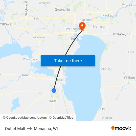 Outlet Mall to Menasha, WI map