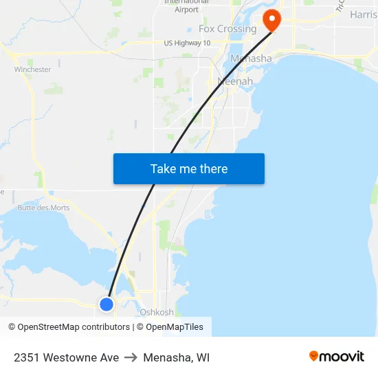 2351 Westowne Ave to Menasha, WI map