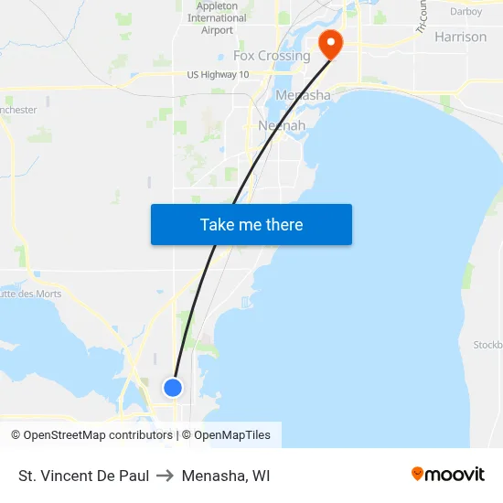 St. Vincent De Paul to Menasha, WI map