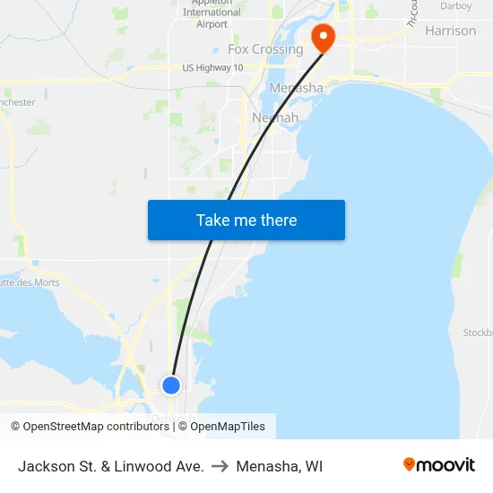Jackson St. & Linwood Ave. to Menasha, WI map