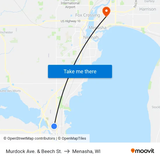 Murdock Ave. & Beech St. to Menasha, WI map