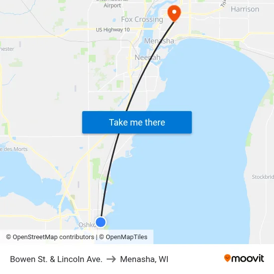 Bowen St. & Lincoln Ave. to Menasha, WI map
