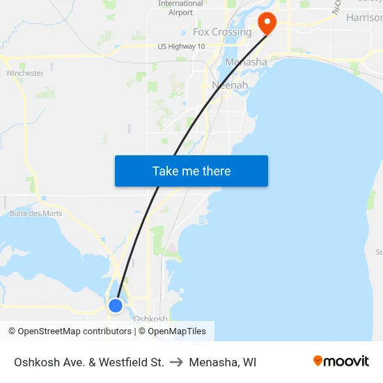 Oshkosh Ave. & Westfield St. to Menasha, WI map