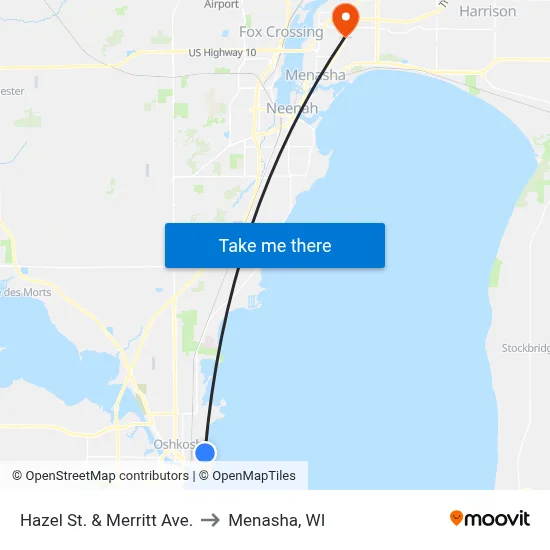 Hazel St. & Merritt Ave. to Menasha, WI map