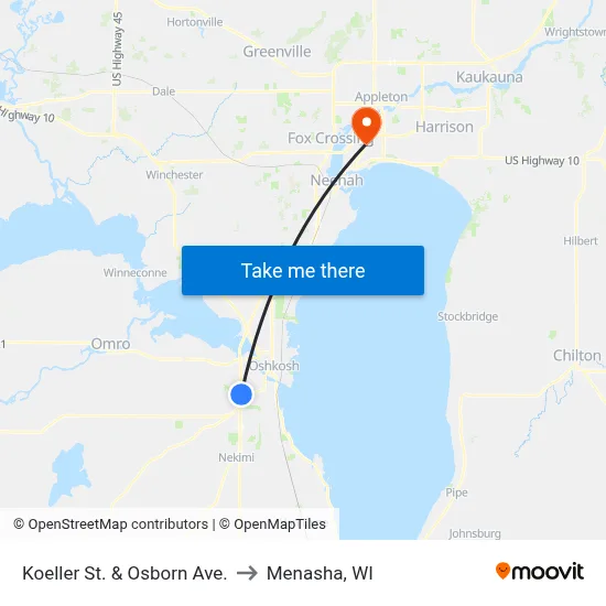 Koeller St. & Osborn Ave. to Menasha, WI map