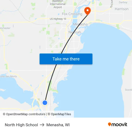 North High School to Menasha, WI map