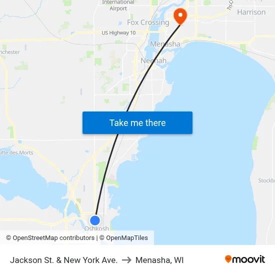 Jackson St. & New York Ave. to Menasha, WI map