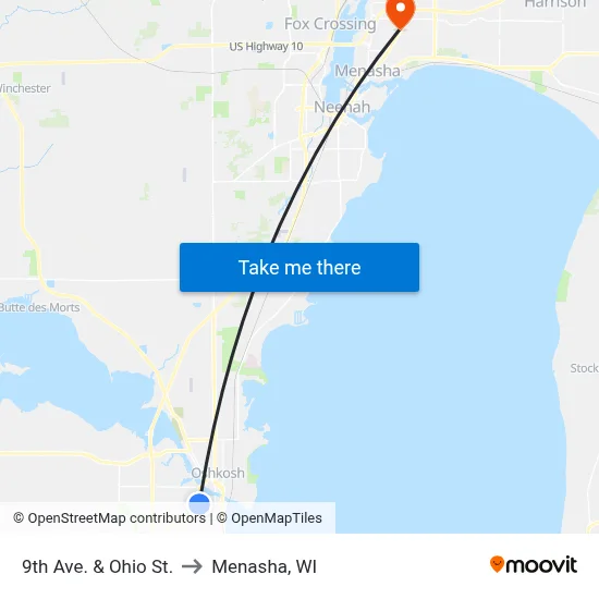 9th Ave. & Ohio St. to Menasha, WI map