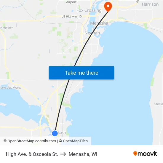High Ave. & Osceola St. to Menasha, WI map