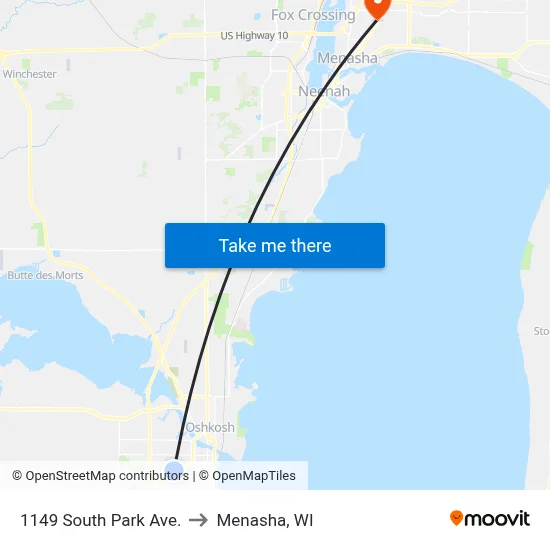 1149 South Park Ave. to Menasha, WI map