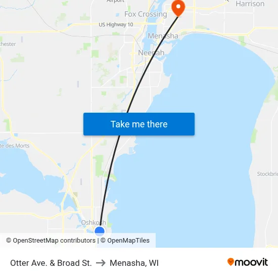 Otter Ave. & Broad St. to Menasha, WI map