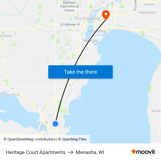 Heritage Court Apartments to Menasha, WI map