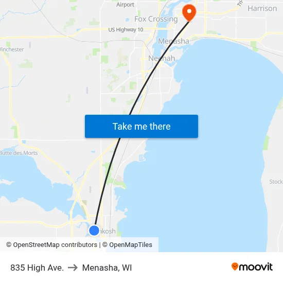 835 High Ave. to Menasha, WI map