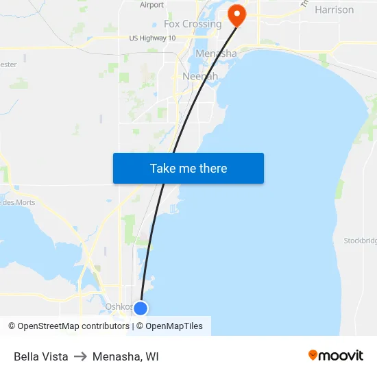 Bella Vista to Menasha, WI map