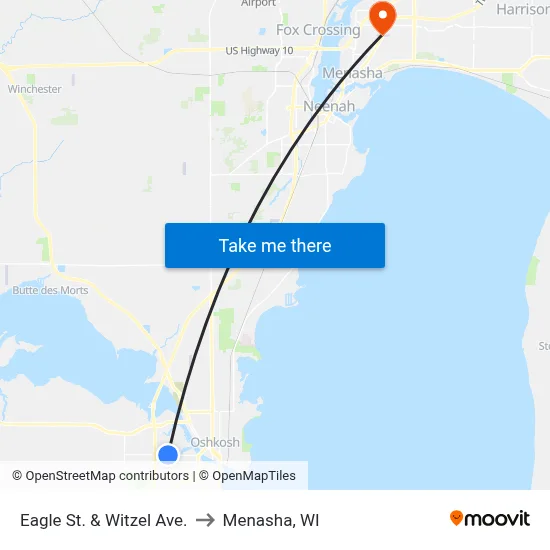 Eagle St. & Witzel Ave. to Menasha, WI map