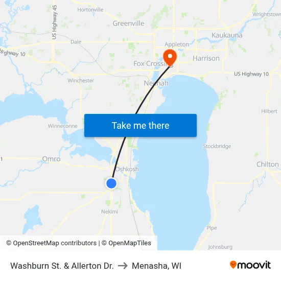 Washburn St. & Allerton Dr. to Menasha, WI map