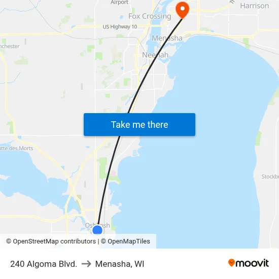 240 Algoma Blvd. to Menasha, WI map