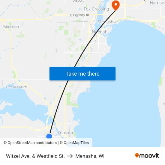 Witzel Ave. & Westfield St. to Menasha, WI map