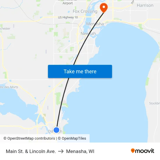 Main St. & Lincoln Ave. to Menasha, WI map