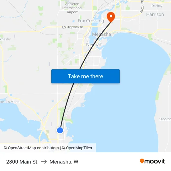 2800 Main St. to Menasha, WI map