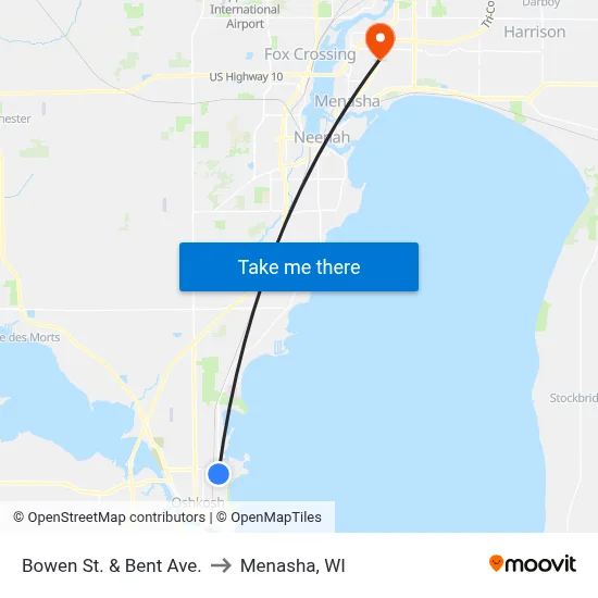 Bowen St. & Bent Ave. to Menasha, WI map