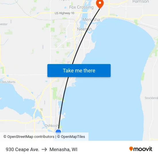 930 Ceape Ave. to Menasha, WI map