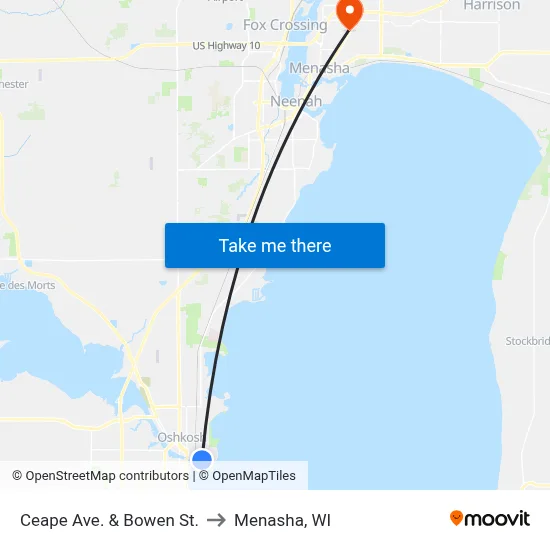 Ceape Ave. & Bowen St. to Menasha, WI map