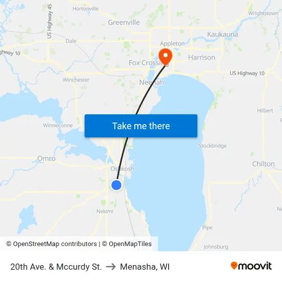 20th Ave. & Mccurdy St. to Menasha, WI map